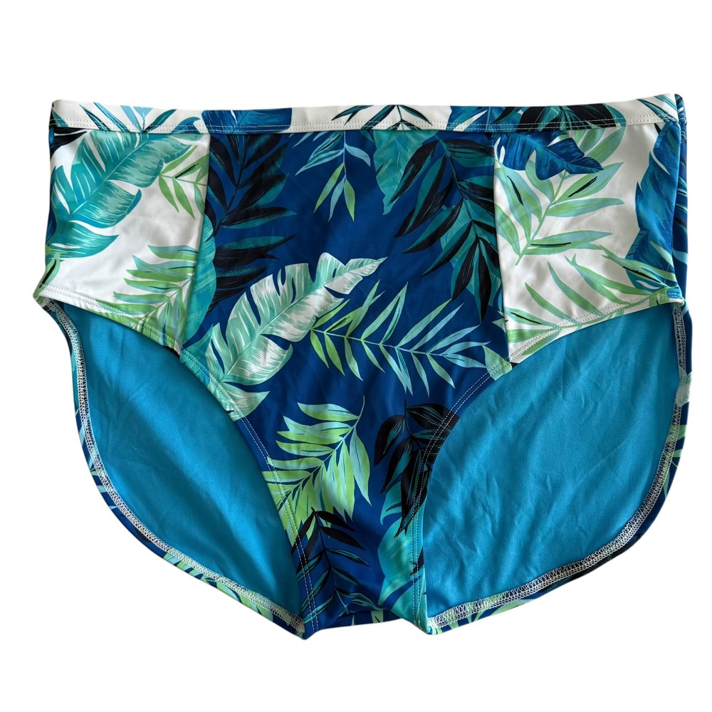PEYTON & PARKER Blue Green Botanical High Waisted Ladies Swim Bottom , XL